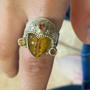 Size 7.5 adjustable tigers eye, citrine, and ametrine crystal Buddha ring